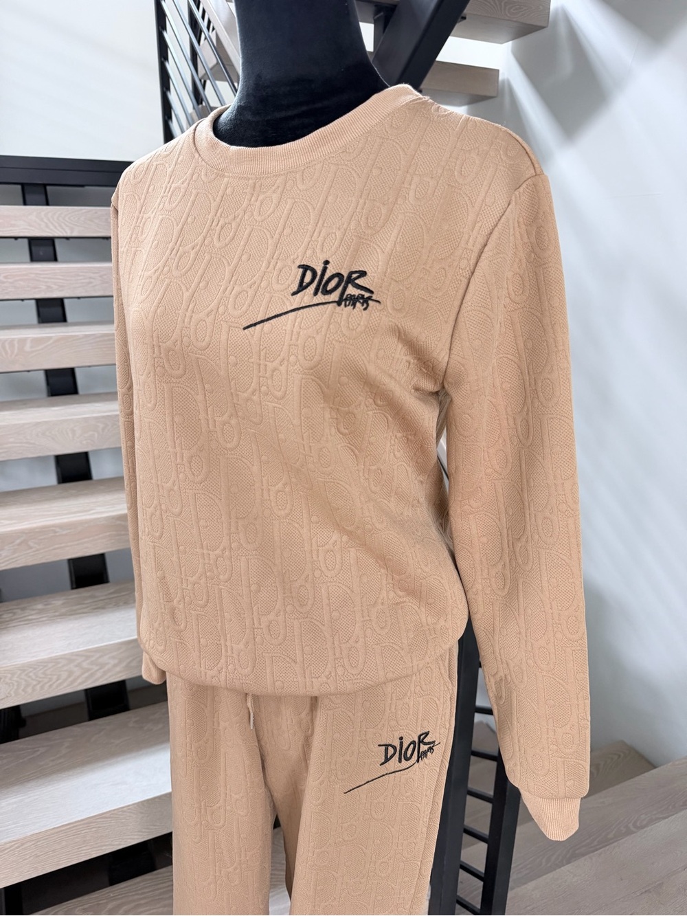 Dior Beige Embossed Logo Sweater Tracksuit Set with pants size M - Picture 5 of 6